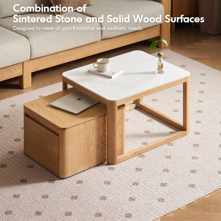 Minimalist Ash Wood Sintered Stone Coffee Table Set HAVEN