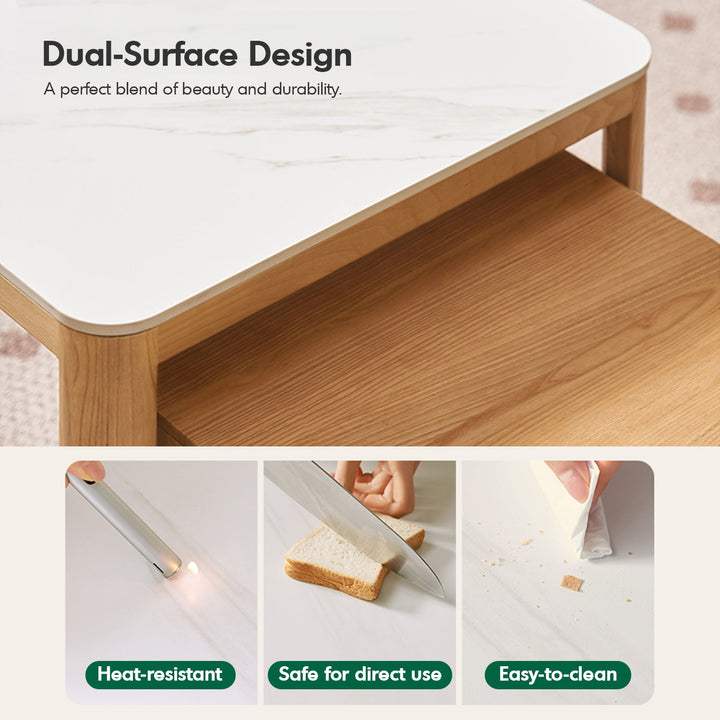 Minimalist Ash Wood Sintered Stone Coffee Table Set HAVEN