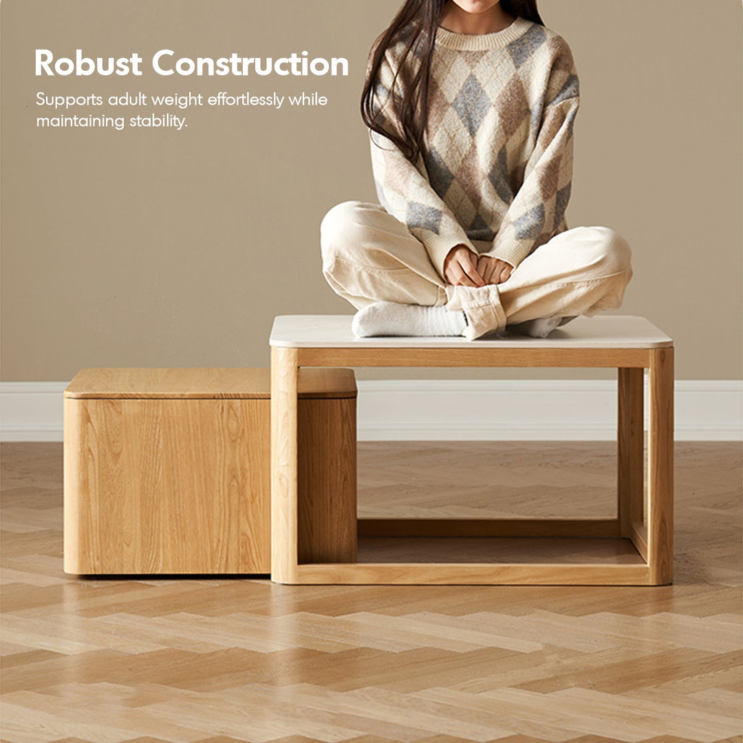 Minimalist Ash Wood Sintered Stone Coffee Table Set HAVEN