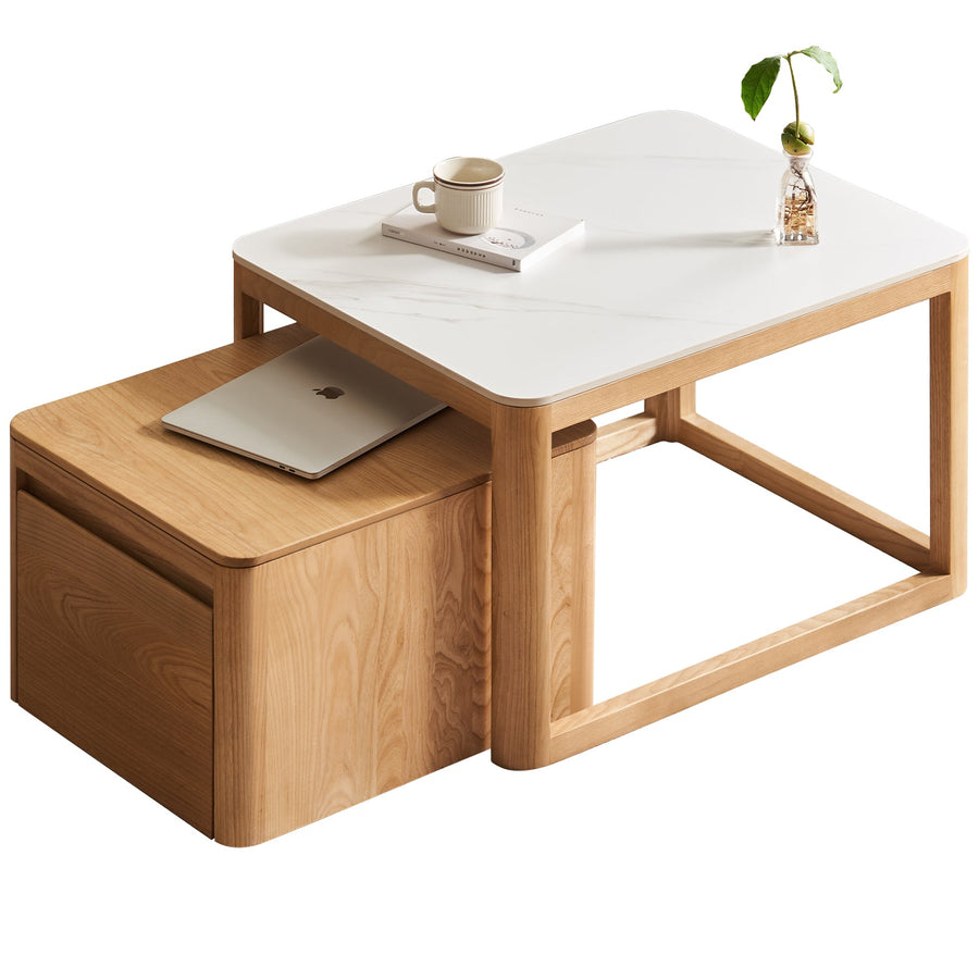 Minimalist Ash Wood Sintered Stone Coffee Table Set HAVEN