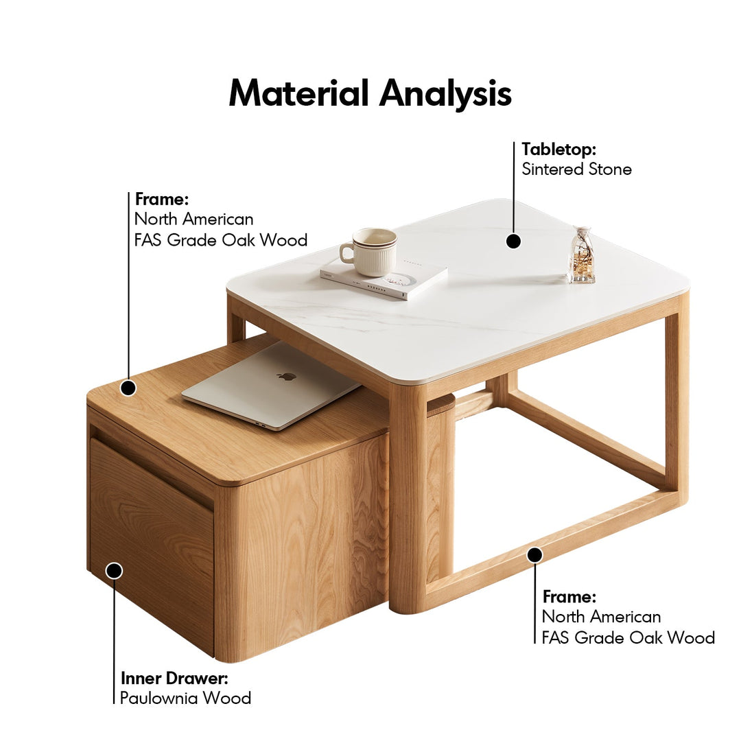 Minimalist Ash Wood Sintered Stone Coffee Table Set HAVEN