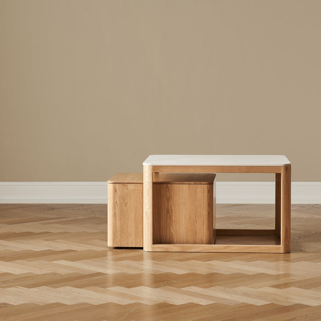 Minimalist Ash Wood Sintered Stone Coffee Table Set HAVEN