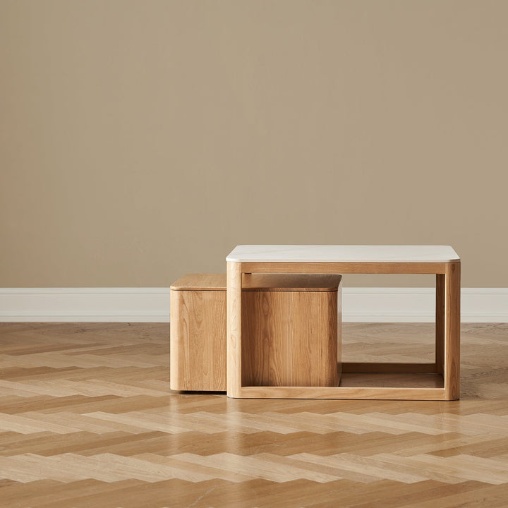 Minimalist Ash Wood Sintered Stone Coffee Table Set HAVEN