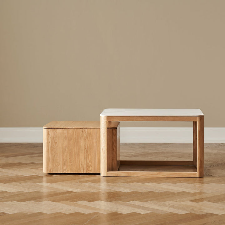 Minimalist Ash Wood Sintered Stone Coffee Table Set HAVEN