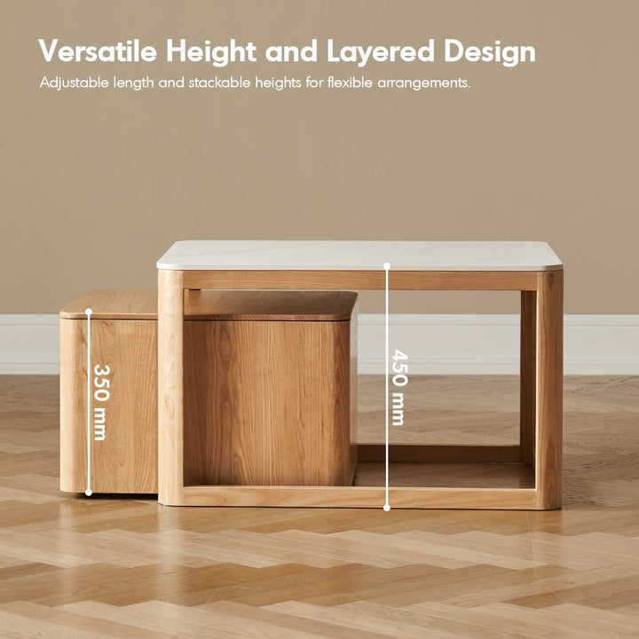 Minimalist Ash Wood Sintered Stone Coffee Table Set HAVEN