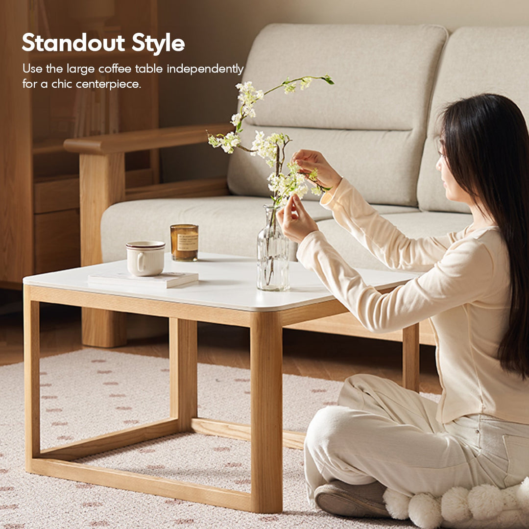 Minimalist Ash Wood Sintered Stone Coffee Table Set HAVEN