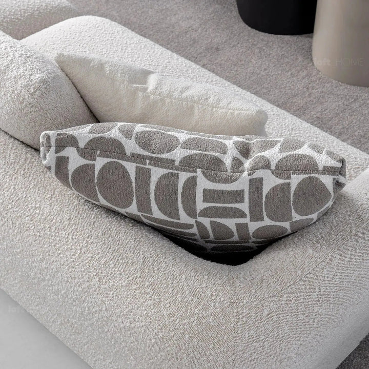 Modern boucle fabric 4 seater sofa couch in details.