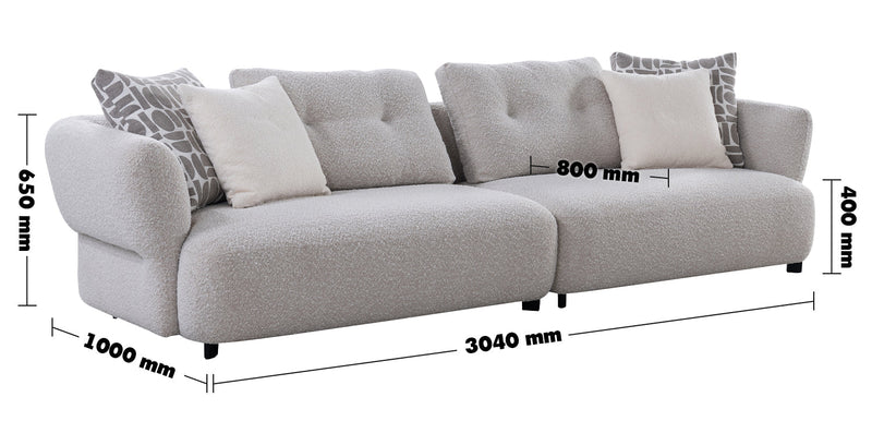 Modern Boucle Fabric 4 Seater Sofa COUCH Size Chart