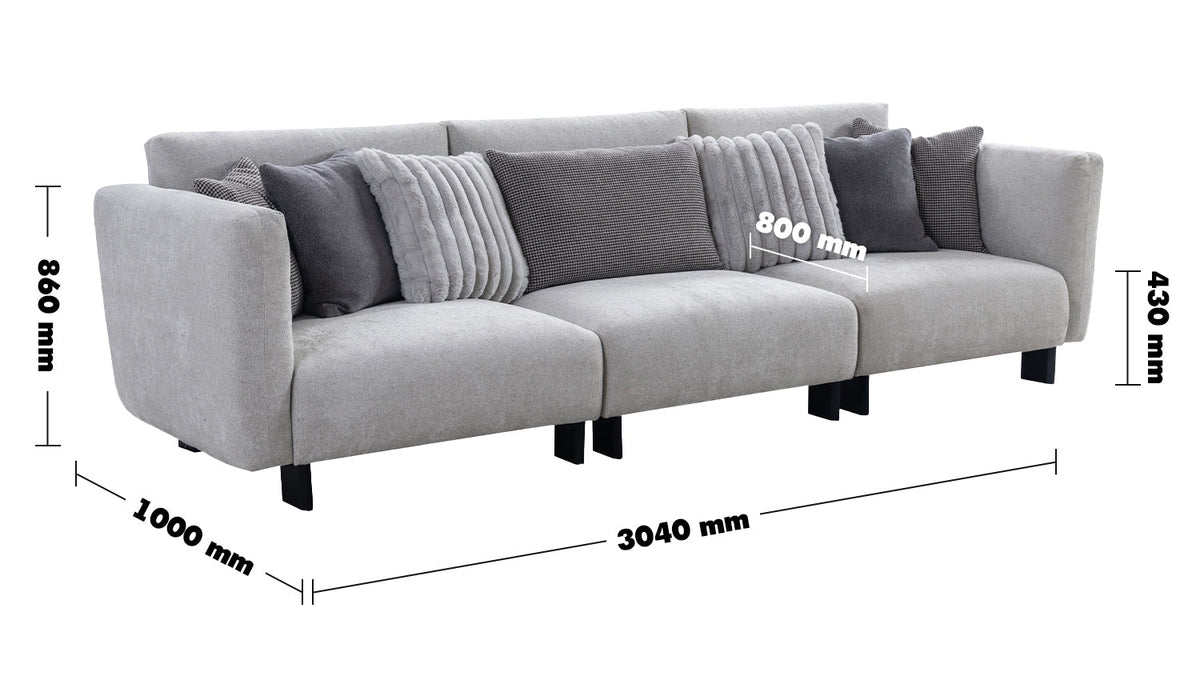 Modern Boucle Fabric Bendable Armrest 4 Seater Sofa PRISTINE Size Chart