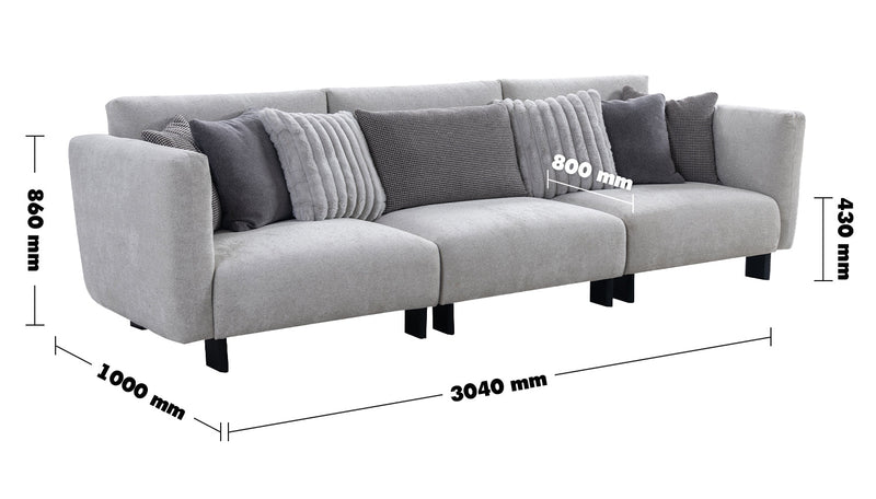 Modern Boucle Fabric Bendable Armrest 4 Seater Sofa PRISTINE Size Chart