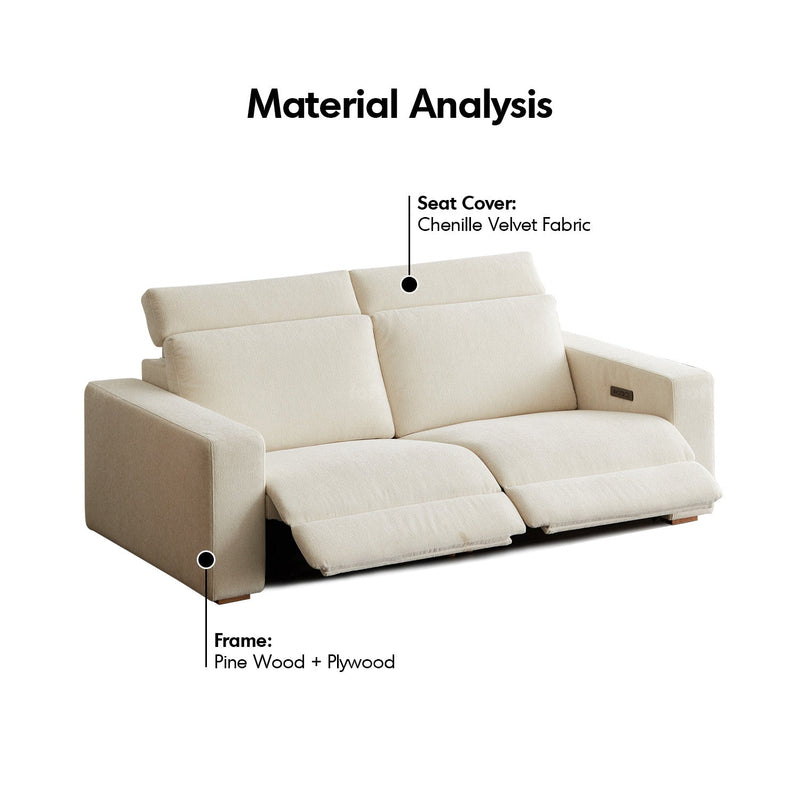 Minimalist chenille velvet fabric electric recliner 3 seater sofa stratus detail 7.