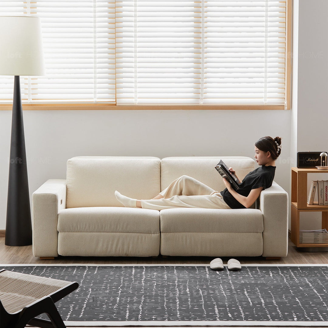 Minimalist chenille velvet fabric electric recliner 2 seater sofa stratus detail 11.