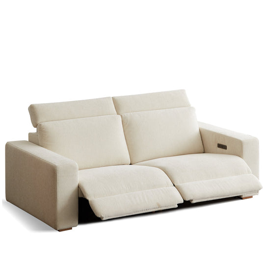 Minimalist chenille velvet fabric electric recliner 2 seater sofa stratus in white background.