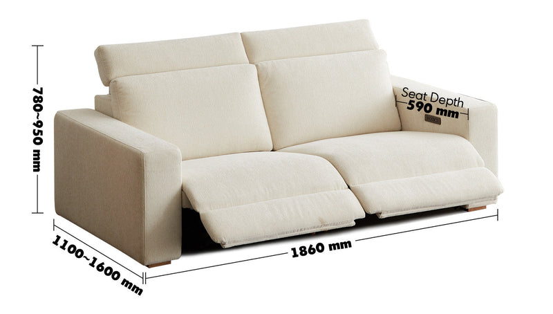 Minimalist Chenille Velvet Fabric Electric Recliner 2 Seater Sofa STRATUS Size Chart