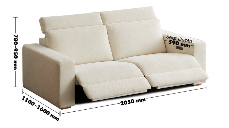Minimalist Chenille Velvet Fabric Electric Recliner 3 Seater Sofa STRATUS Size Chart