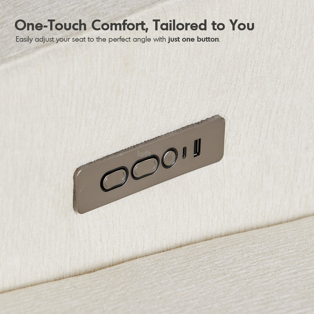 Minimalist chenille velvet fabric electric recliner 3 seater sofa stratus material variants.