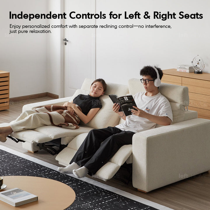 Minimalist chenille velvet fabric electric recliner 2 seater sofa stratus in real life style.