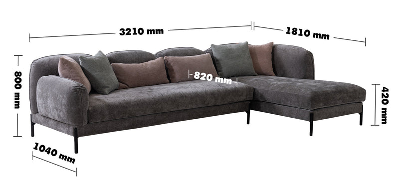 Modern Chenille Velvet Fabric L Shape Sectional Sofa STYLISH 4+L Size Chart