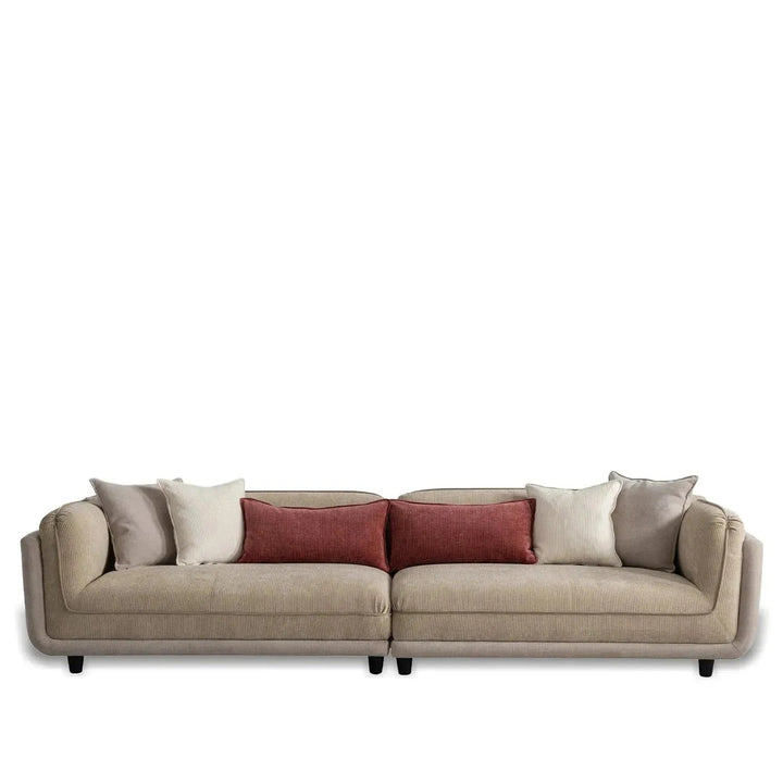 Modern corduroy velvet fabric 4 seater sofa fluff in white background.