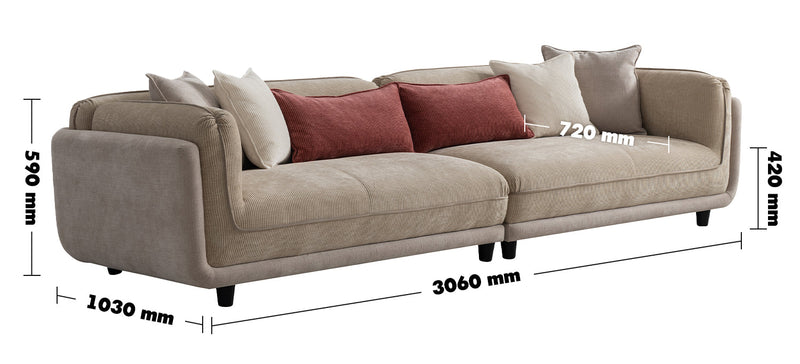 Modern Corduroy Velvet Fabric 4 Seater Sofa FLUFF Size Chart
