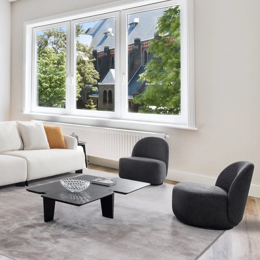 Cream Mixed Weave Fabric Revolving 1 Seater Sofa APSE