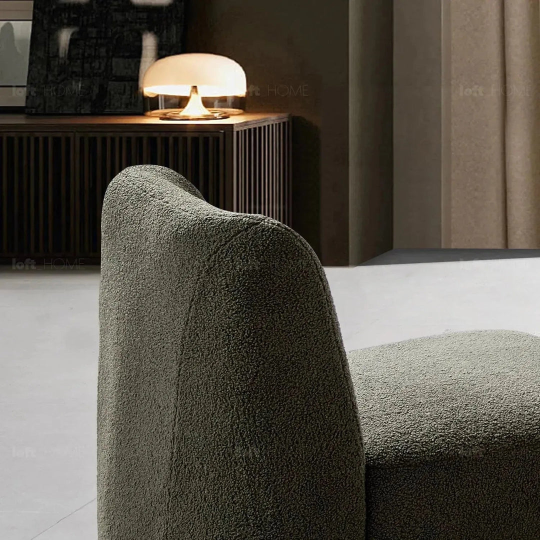 Modern sherpa fabric 1 seater sofa atrium in details.