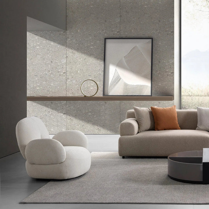 Cream Boucle Fabric Revolving 1 Seater Sofa BOUCLE