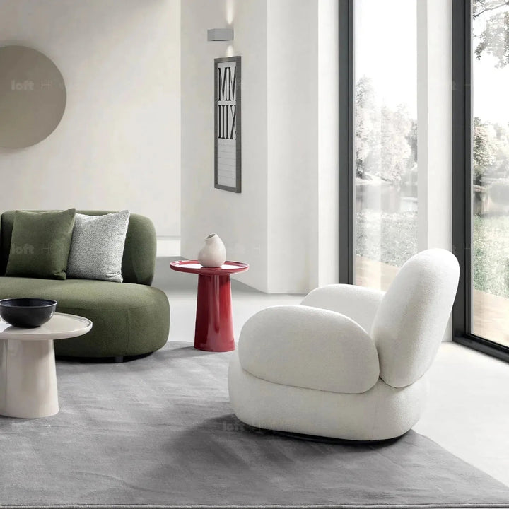 Cream Boucle Fabric Revolving 1 Seater Sofa BOUCLE