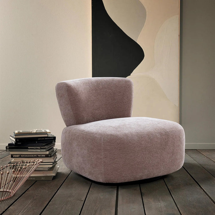 Cream Corduroy Velvet Fabric Revolving 1 Seater Sofa GNETT