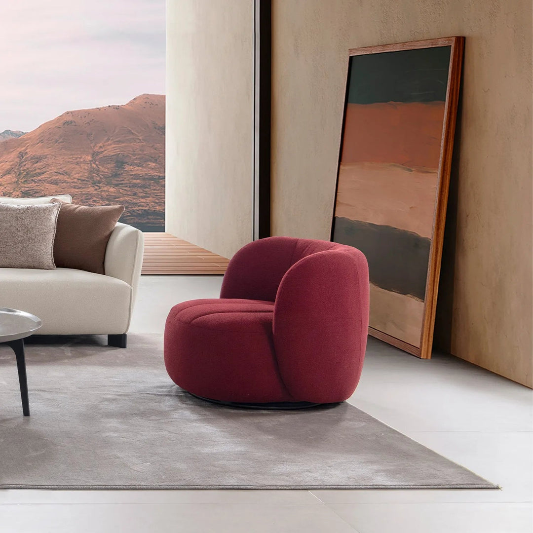 Cream Sherpa Fabric Revolving 1 Seater Sofa GOWN