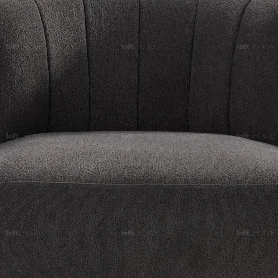 Modern sherpa fabric 1 seater sofa hedge in panoramic view.