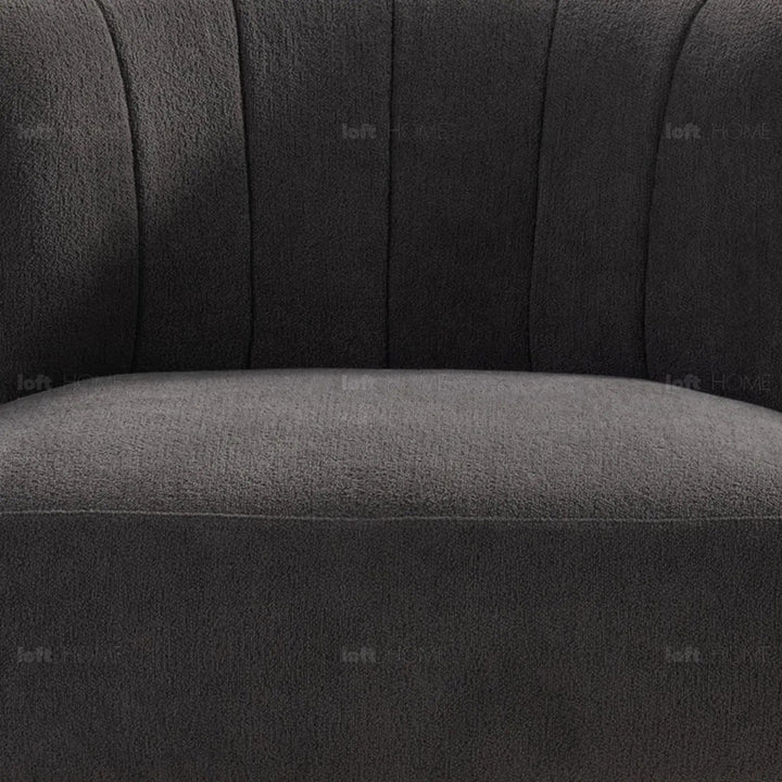 Modern sherpa fabric 1 seater sofa hedge in panoramic view.