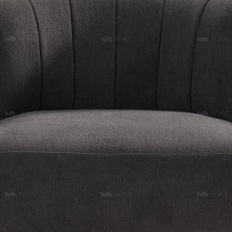Modern sherpa fabric 1 seater sofa hedge in panoramic view.