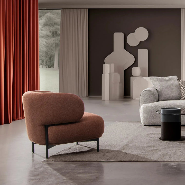 Cream Mixed Weave Fabric 1 Seater Sofa HINGER