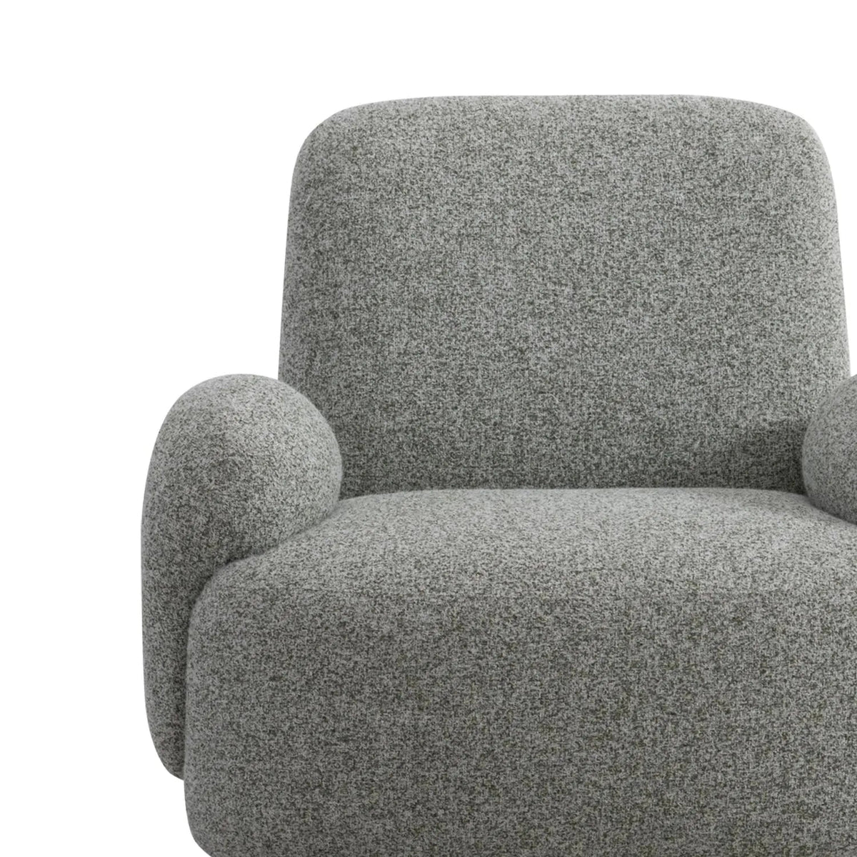Cream mixed weave fabric revolving 1 seater sofa parapet in real life style.