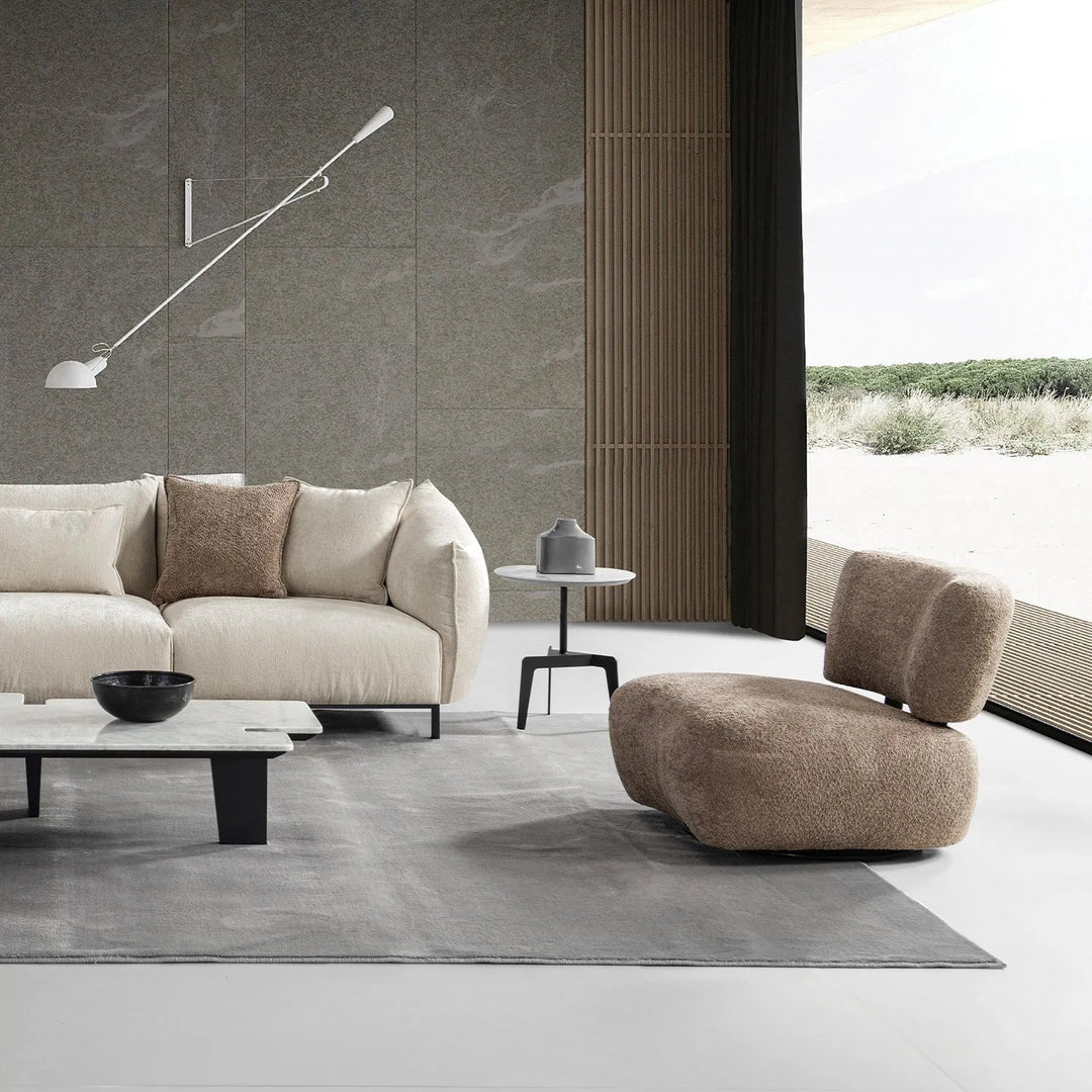 Cream Sherpa Fabric Revolving 1 Seater Sofa RITE