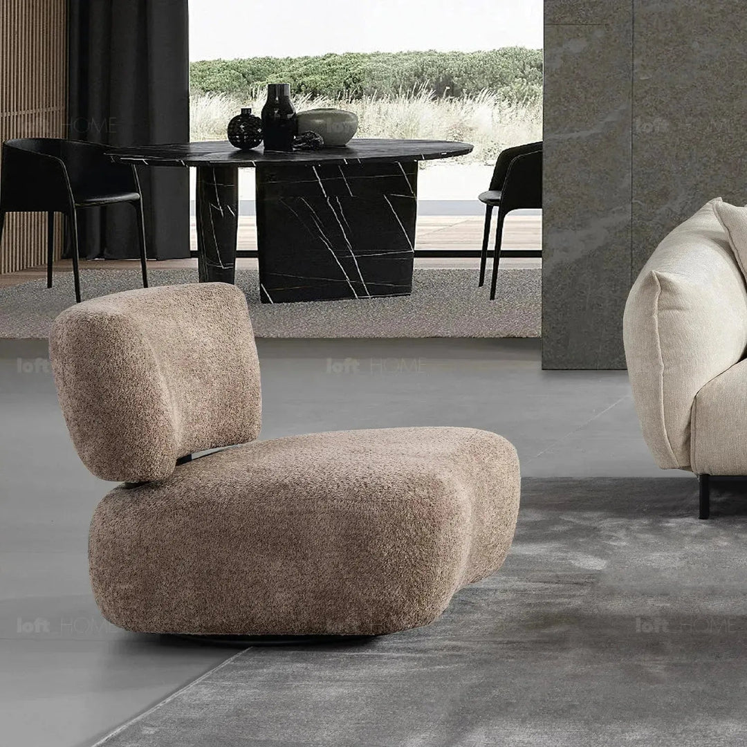 Cream Sherpa Fabric Revolving 1 Seater Sofa RITE