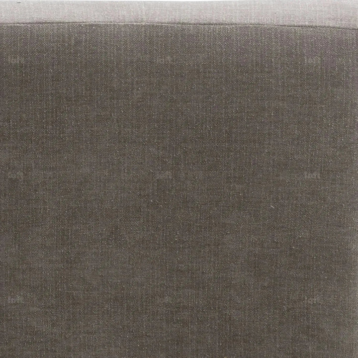 Modern mixed weave fabric revolving 1 seater sofa talc wood in panoramic view.