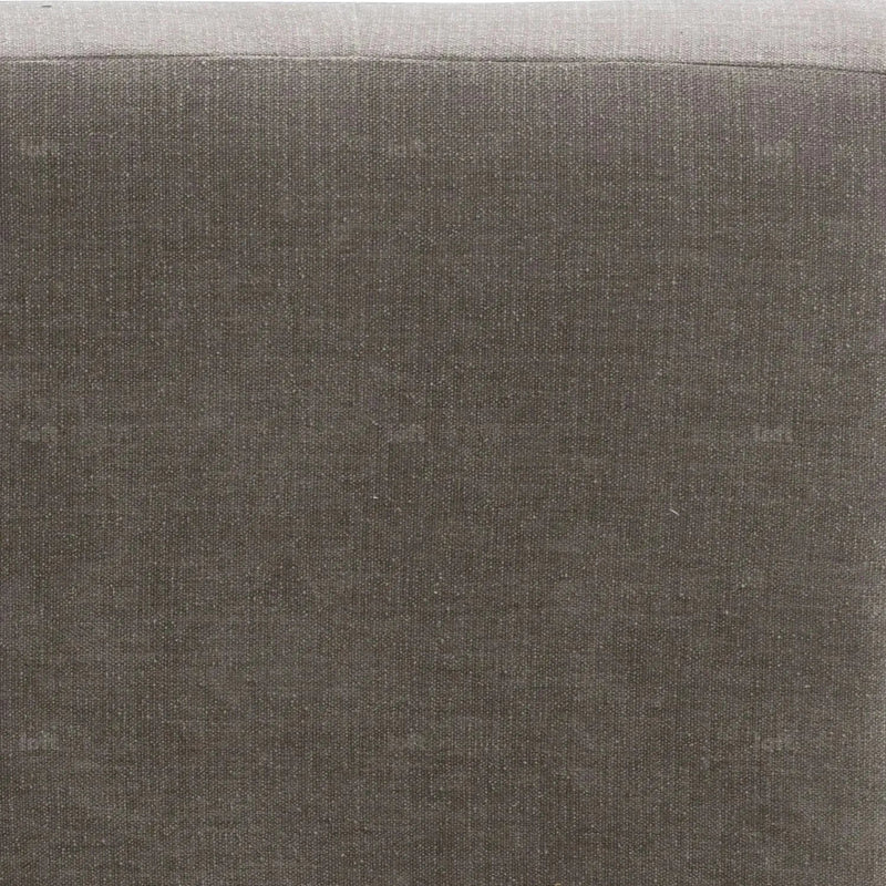 Modern mixed weave fabric revolving 1 seater sofa talc wood in panoramic view.