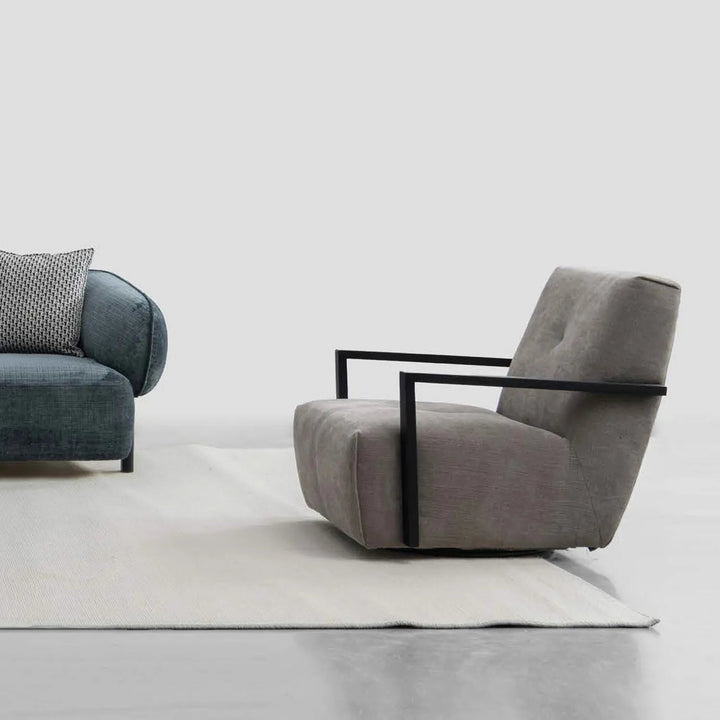 Modern Mixed Weave Fabric Revolving 1 Seater Sofa TALC WOOD