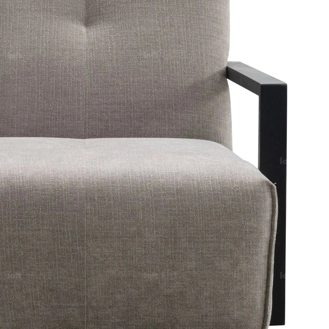Modern mixed weave fabric revolving 1 seater sofa talc wood in details.