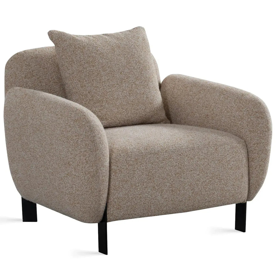 Modern mixed weave fabric 1 seater sofa talc in white background.