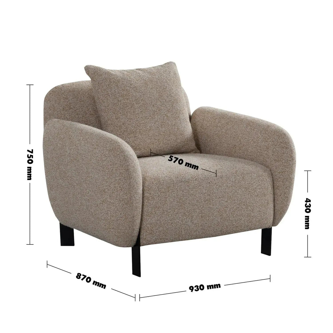 Modern mixed weave fabric 1 seater sofa talc size charts.