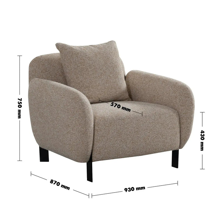 Modern Mixed Weave Fabric 1 Seater Sofa TALC