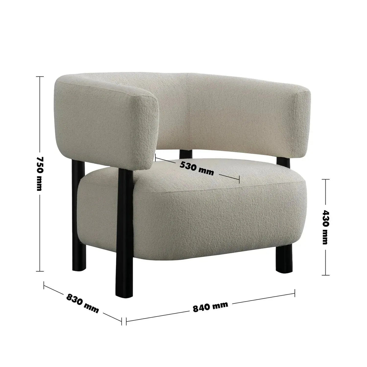 Modern boucle fabric 1 seater sofa topaz size charts.