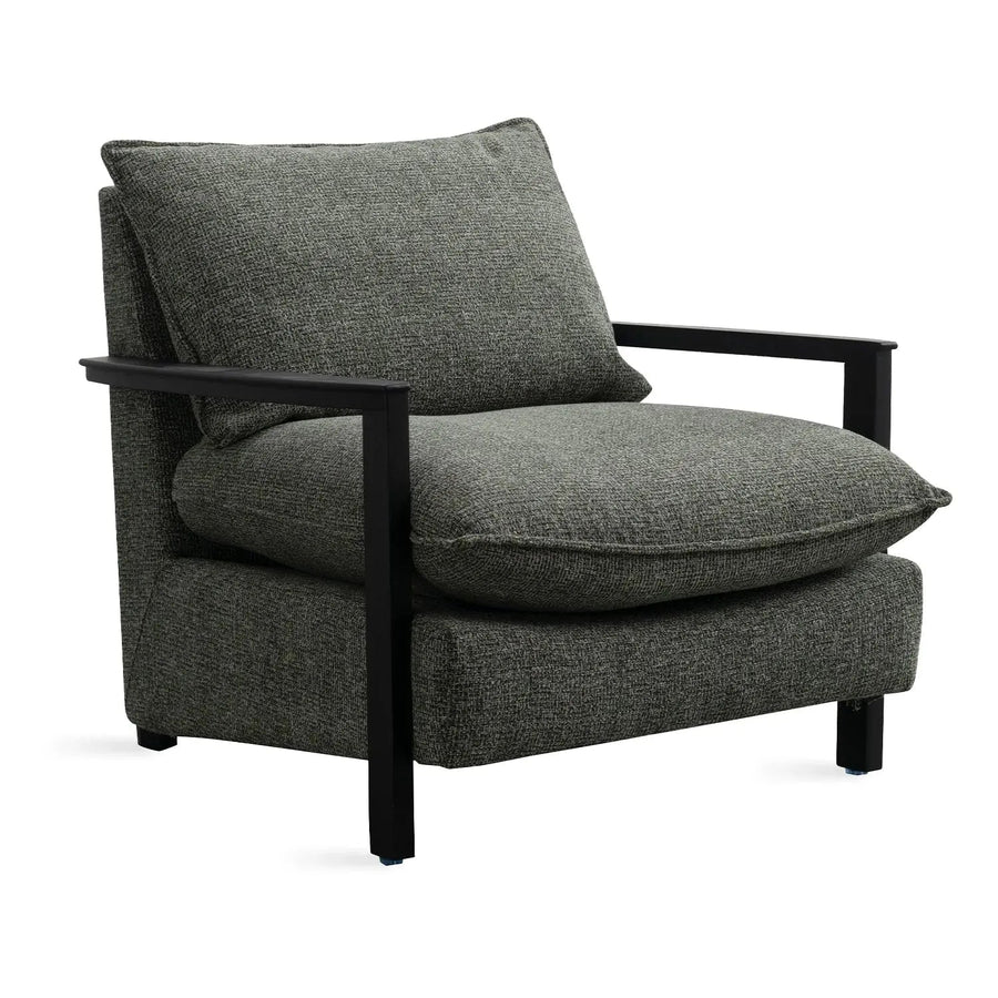 Modern mixed weave fabric 1 seater sofa turret in white background.