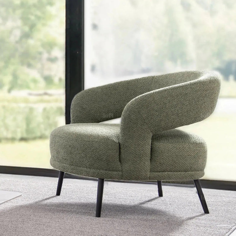 Modern mixed weave fabric 1 seater sofa yard in close up details.