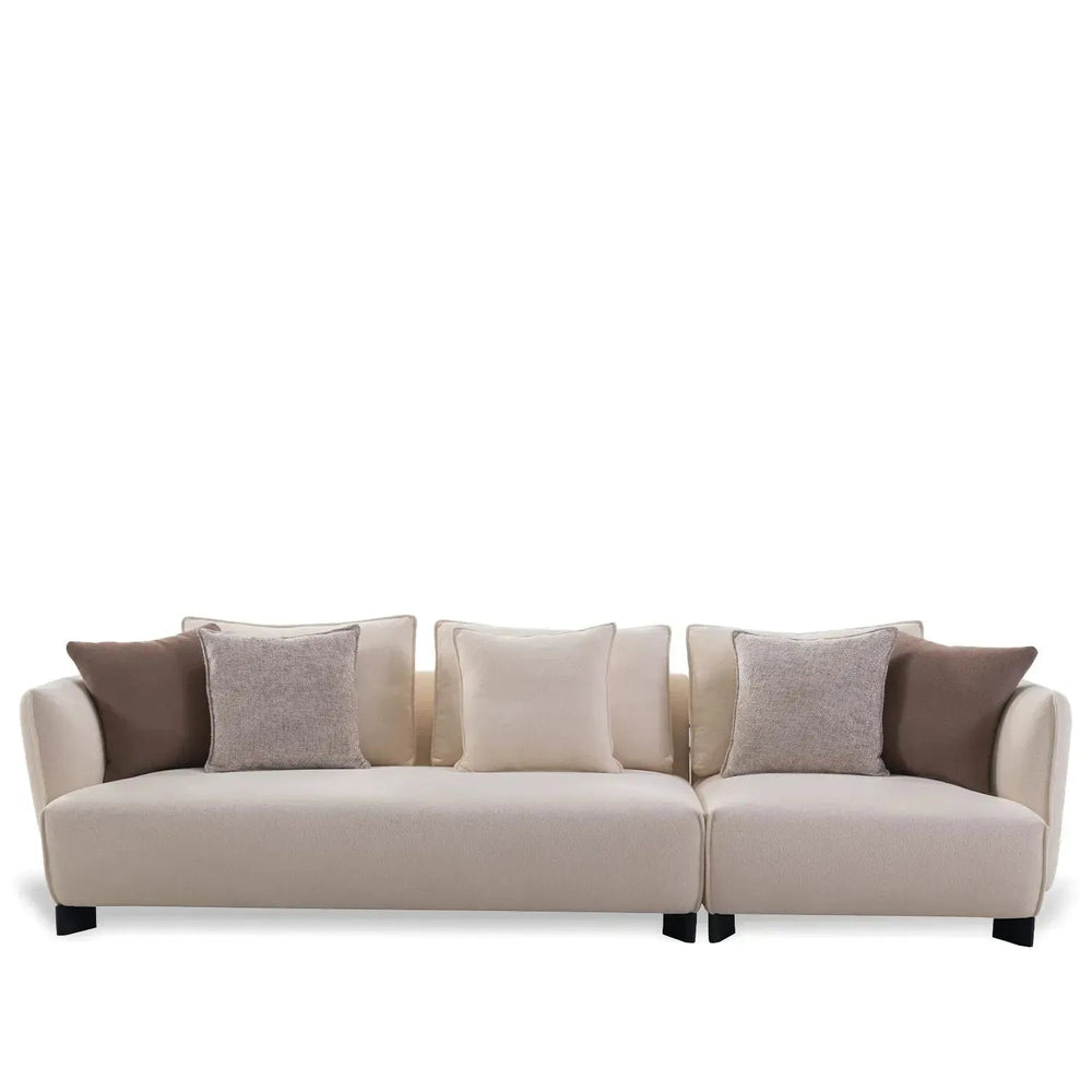Modern fabric 4 seater sofa angler in white background.
