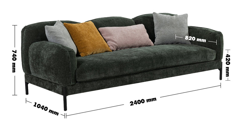 Modern Chenille Velvet Fabric 3.5 Seater Sofa NIMBUS Size Chart