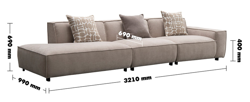 Minimalist Mixed Weave Fabric 5 Seater Sofa GLADE Size Chart